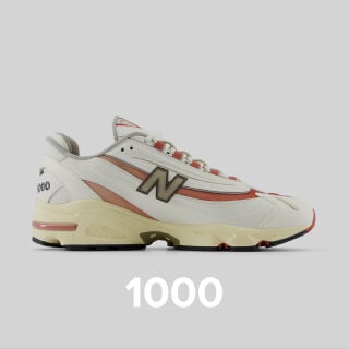 Unisex white and tan 1000 shoe.